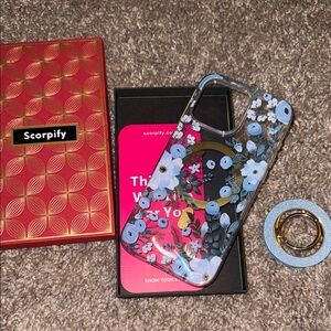Scorpify Floral Phone Case and Ring Stand - Blue and Gold